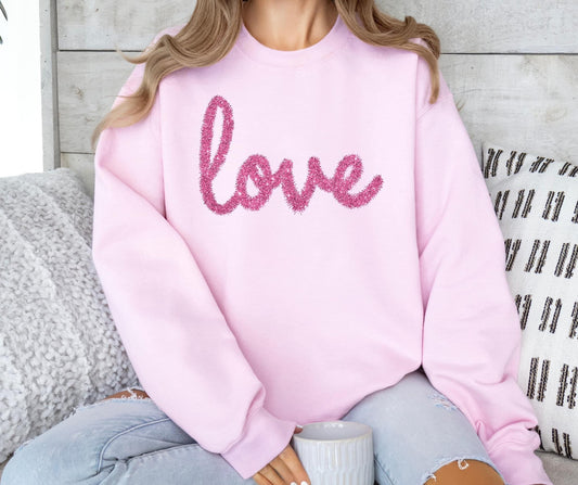 Pink Love Tinsel Crewneck